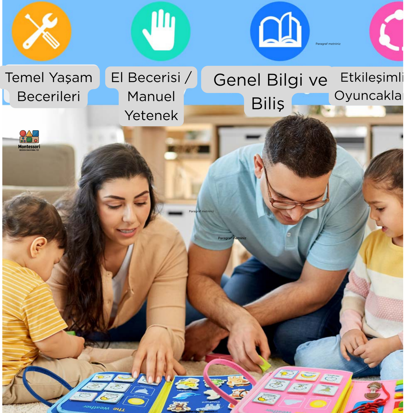 Montessori Ahşap Eğitici Oyuncak – Çocuklar İçin Gelişim ve Aktivite Seti