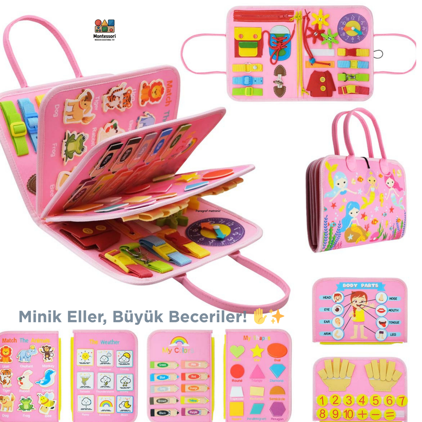 Montessori Ahşap Eğitici Oyuncak – Çocuklar İçin Gelişim ve Aktivite Seti