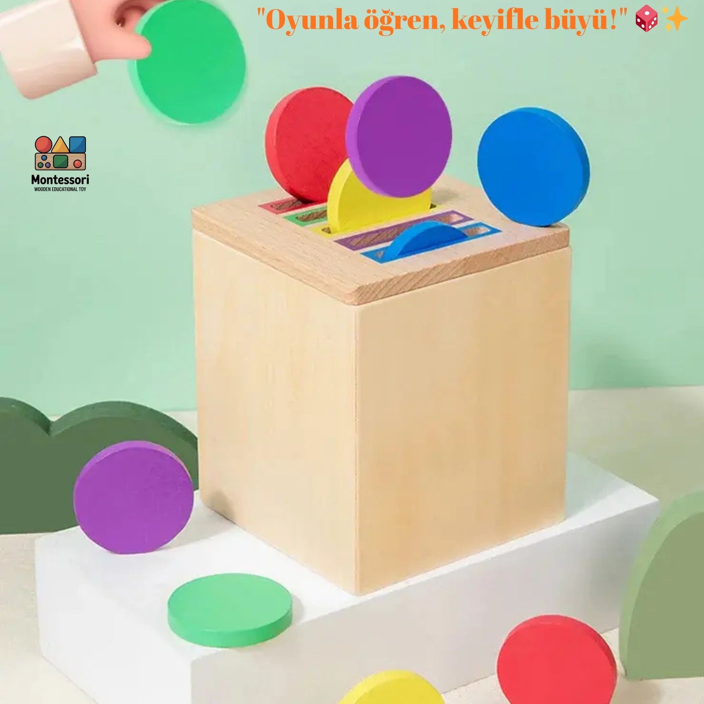 montessori, ahşap oyuncak, eğitici oyuncak, çocuk gelişimi, motor beceri, renkli bloklar, şekil eşleştirme