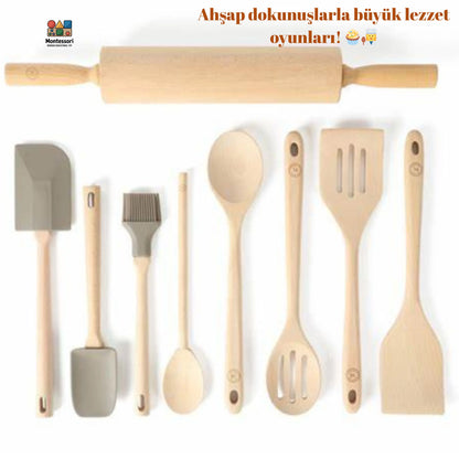 Minik Şeflerin Ahşap Mutfak Seti - 10 Parça Eğitici Oyuncak