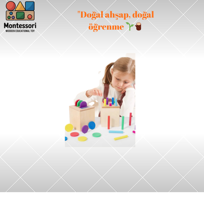 montessori, ahşap oyuncak, eğitici oyuncak, çocuk gelişimi, motor beceri, renkli bloklar, şekil eşleştirme