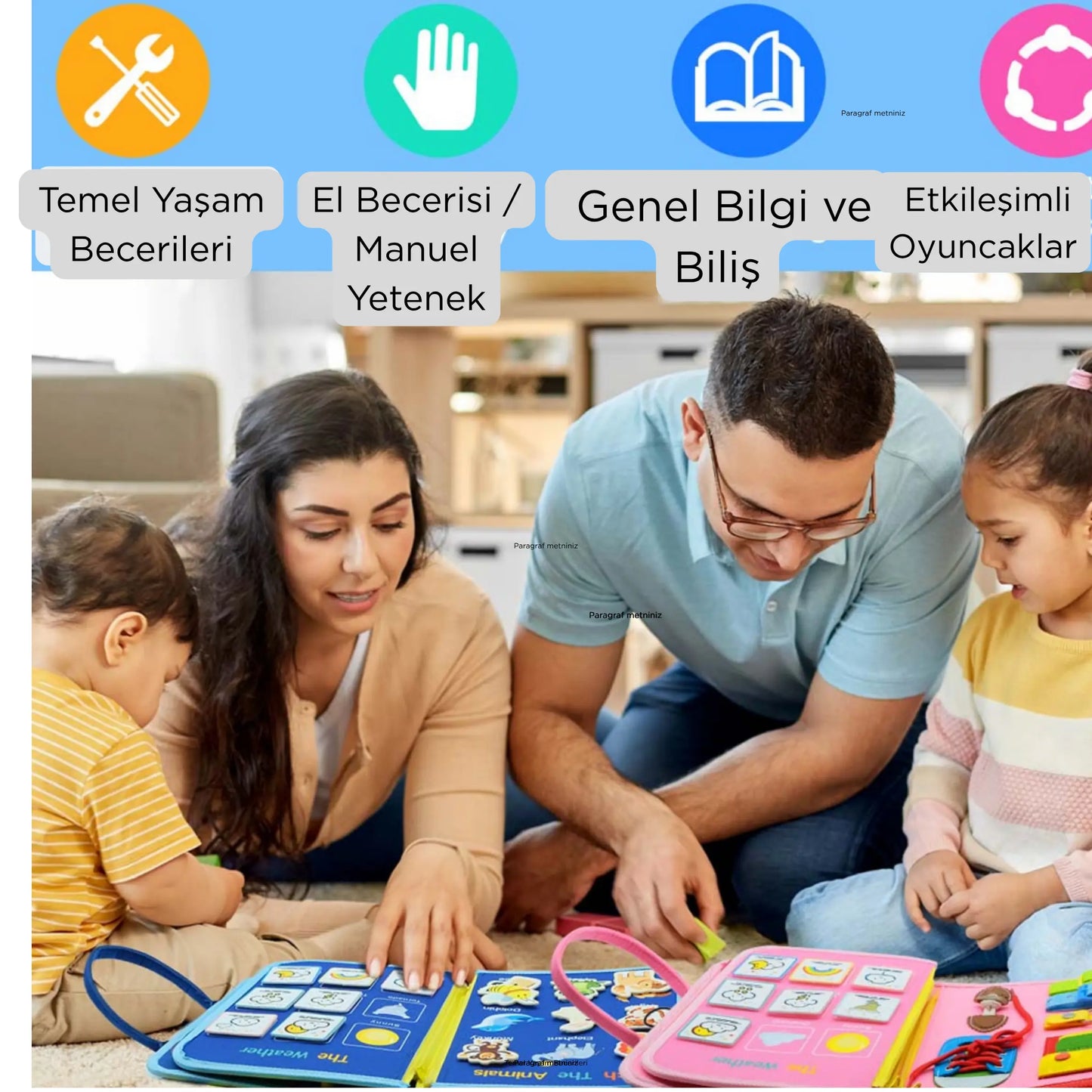 Montessori Ahşap Eğitici Oyuncak – Çocuklar İçin Gelişim ve Aktivite Seti