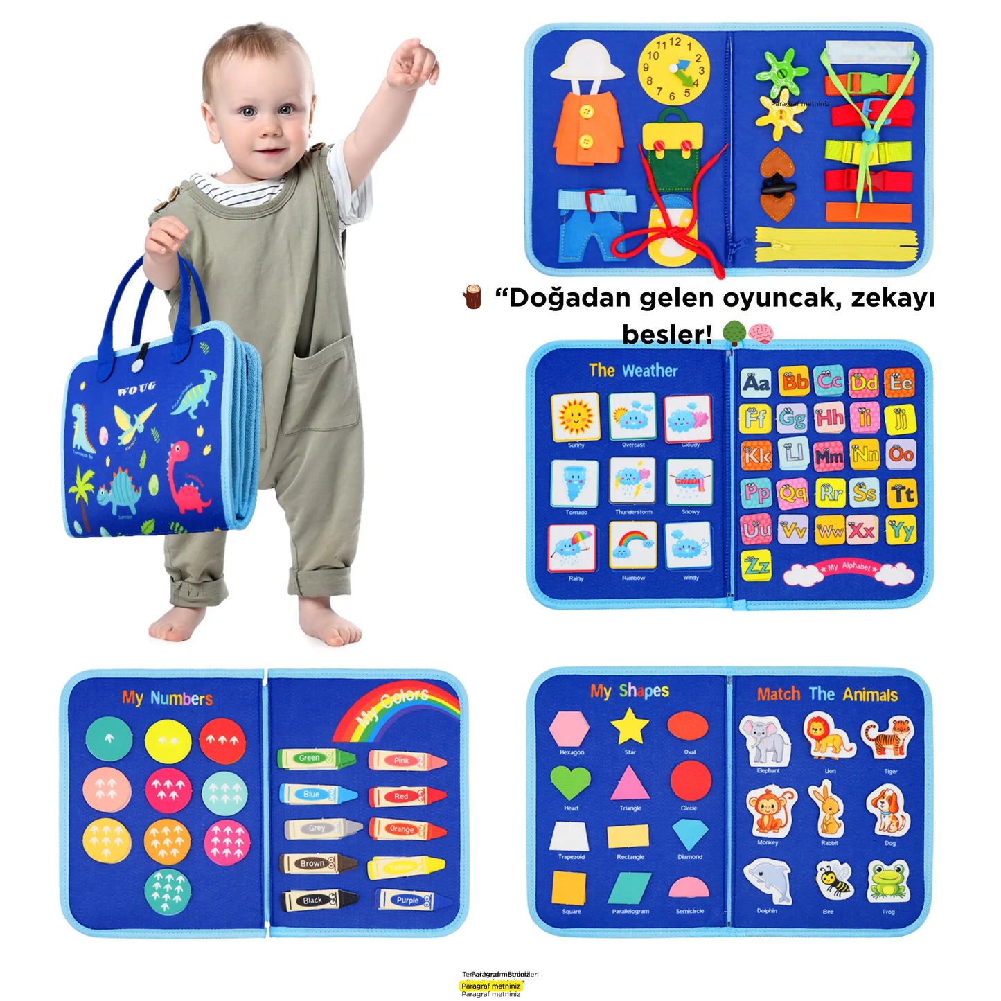 Montessori Ahşap Eğitici Oyuncak – Çocuklar İçin Gelişim ve Aktivite Seti